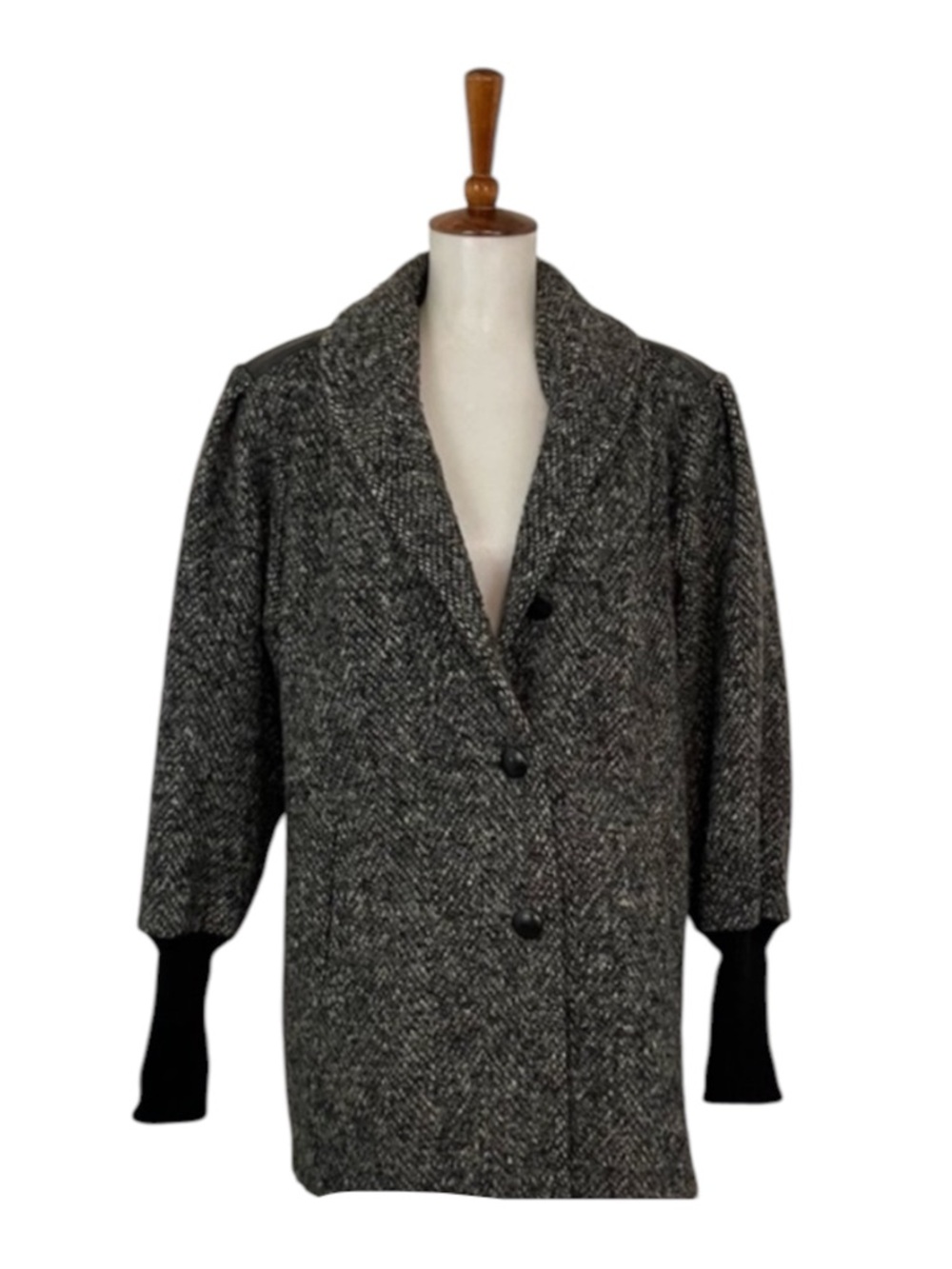 80s 90s Tweed Coat Women’s L Wool Blend‎ 3/4 Sleeve Vintage Retro Casual Cozy